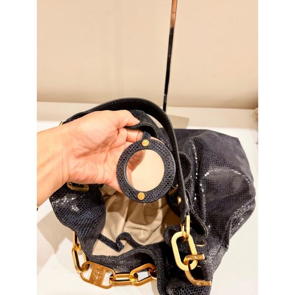 Tory Burch Snake Embossed Patent Leather Shoulder Hobo Handbag with Chain - Picture 11 of 13